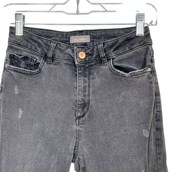 DL1961 Farrow Cropped High-Rise Skinny Jeans Montgomery Raw Hem Black Size 25 - Picture 5 of 12